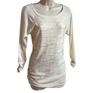 Heart Soul Scoop Neck Animal Print Cream Gold Tunic Top Sweater 3/4 Sleeve Small
